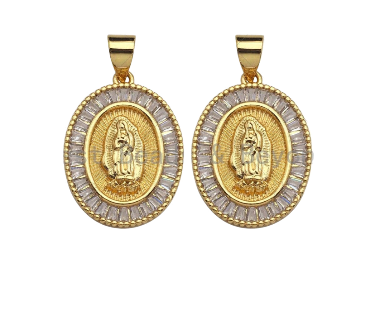 18K Gold Virgin Mary On Oval Charm BestBeads&Beyond 1pc