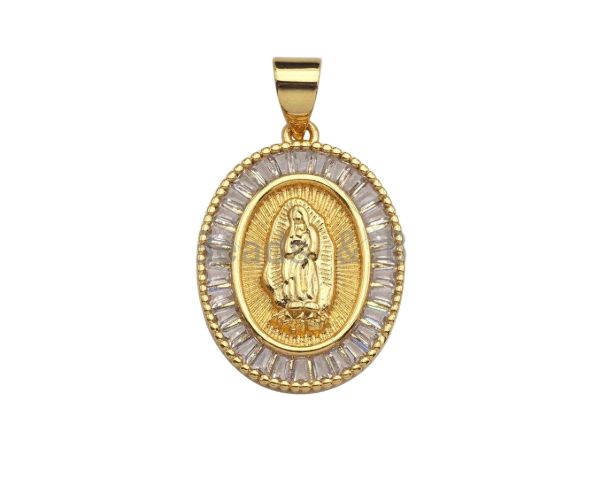 18K Gold Virgin Mary On Oval Charm BestBeads&Beyond