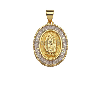 18K Gold Virgin Mary On Oval Charm BestBeads&Beyond