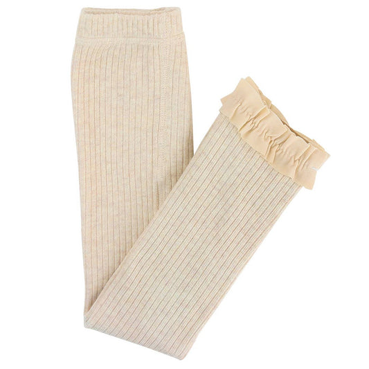 Girls Oatmeal Rib Knit Footless Ruffled Tights RuffleButts + RuggedButts