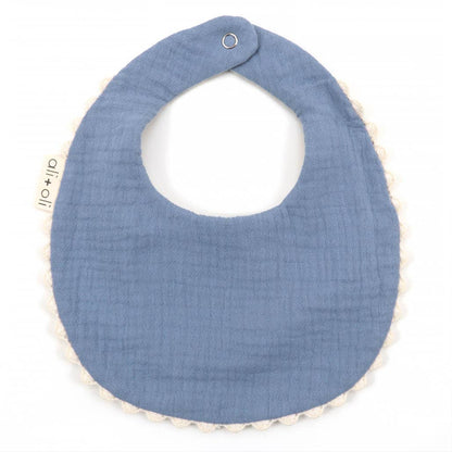 Muslin Cotton Reversable Baby Bib (Blue/Flowers)