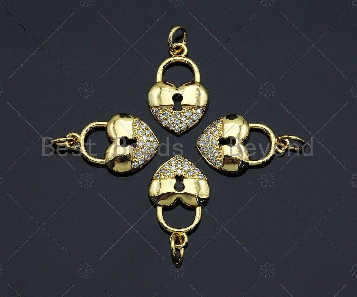 CZ Micro Pave Heart Lock Pendant BestBeads&Beyond