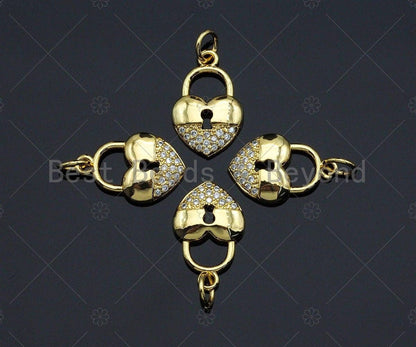 CZ Micro Pave Heart Lock Pendant BestBeads&Beyond