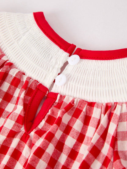 Red Cherry Bow Plaid Smocked Romper Rylee Faith Designs