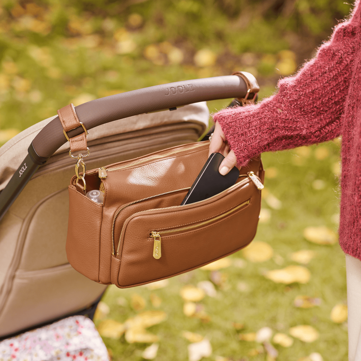 Multitasker Pram Caddy - Chestnut Brown Vegan Leather OiOi