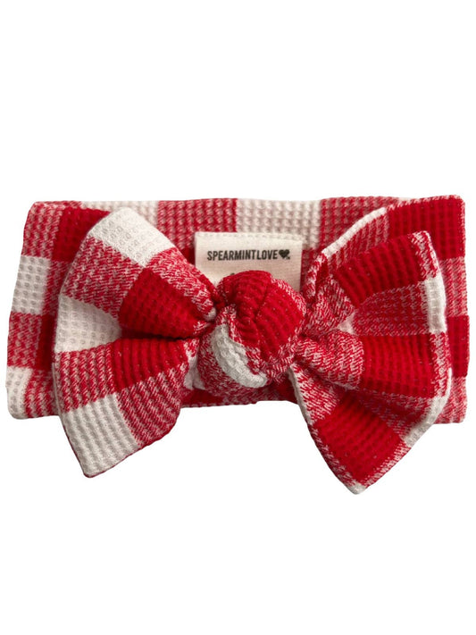 Organic Waffle Knot Bow, Red Plaid SpearmintLOVE