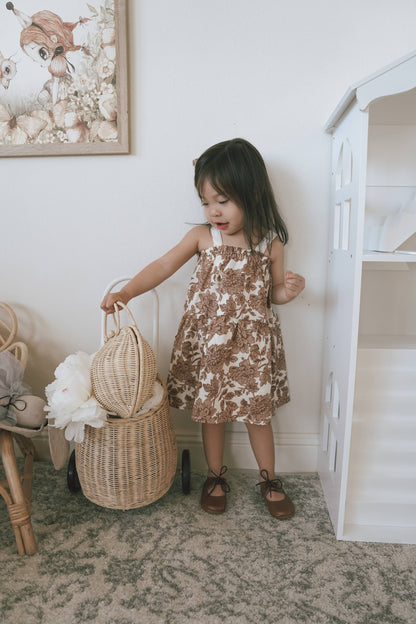 Baby linen dress / floral tan