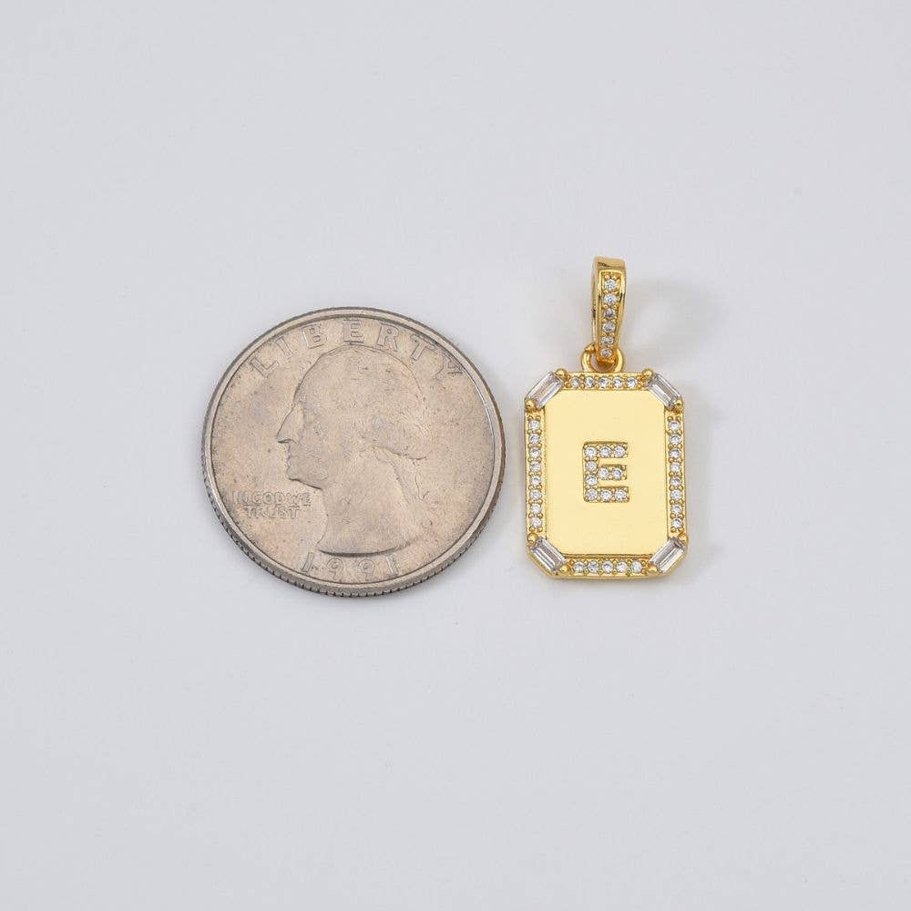 14K Gold-Filled Initial Tag Letter Charm CZ Pendant Beads Creation