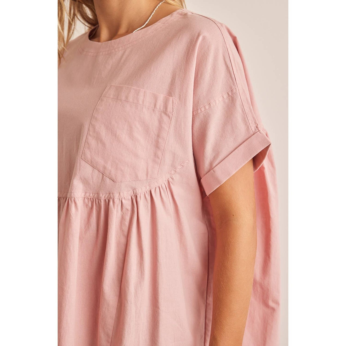 OVERSIZED COTTON POPLIN TUNIC TOP WITH RUFFLED HEM