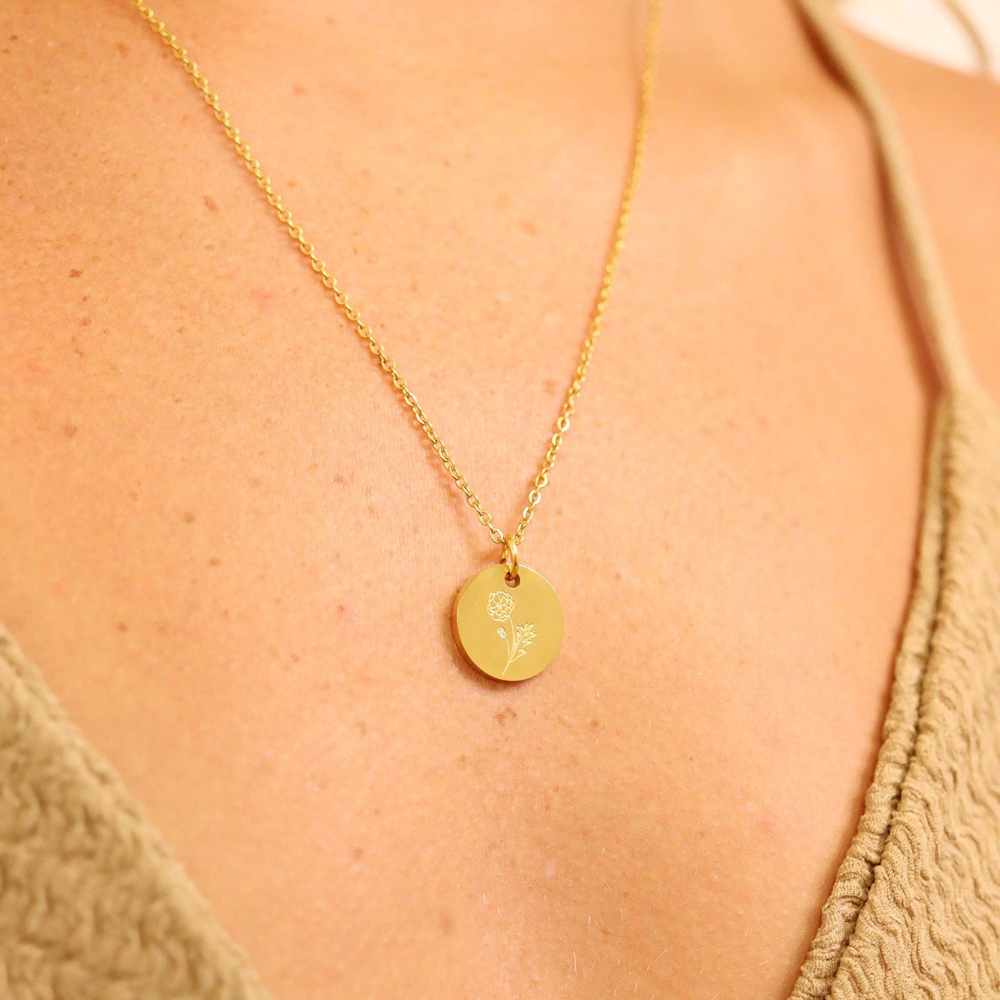 18K Gold PVD Stainless Steel Birth Flower Charm WJW