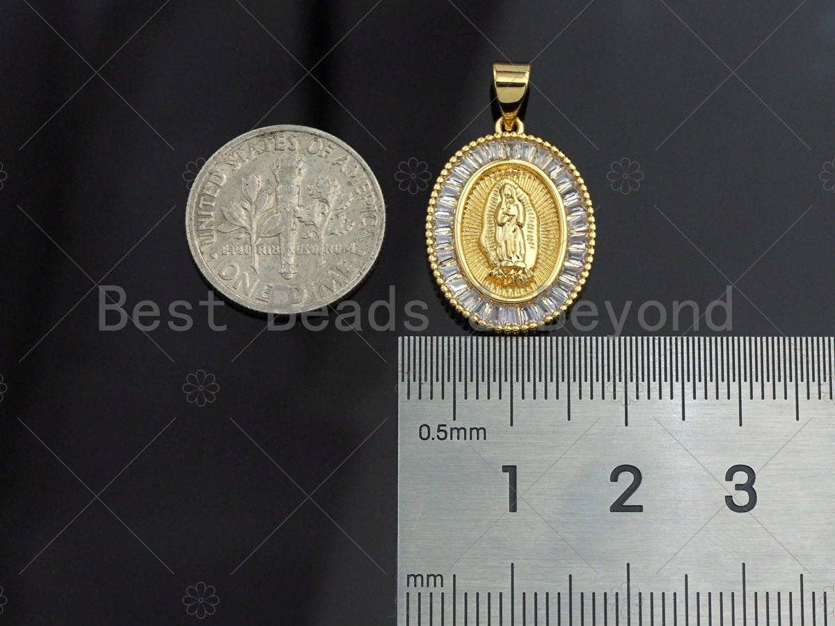 18K Gold Virgin Mary On Oval Charm BestBeads&Beyond