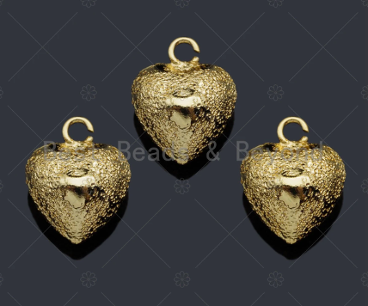 Brushed Gold Puffy Heart Charm/Pendant BestBeads&Beyond