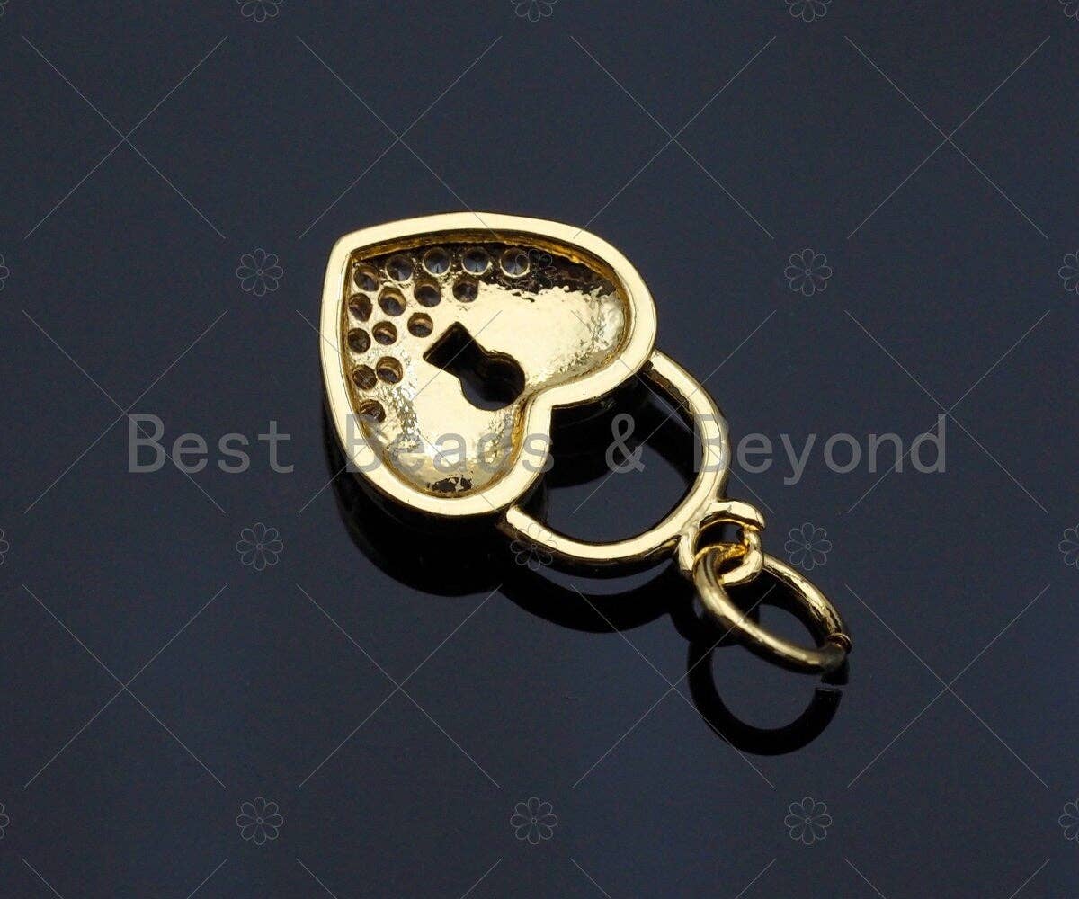 CZ Micro Pave Heart Lock Pendant BestBeads&Beyond