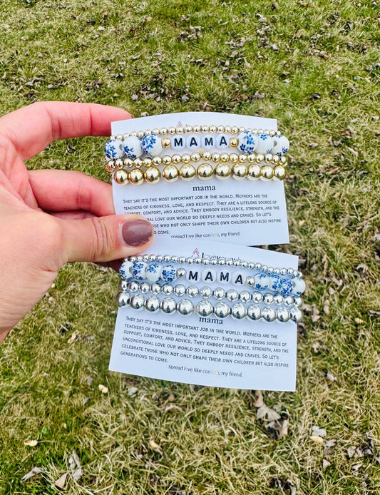 Mama Blue Floral Bracelet Set Love Your Why