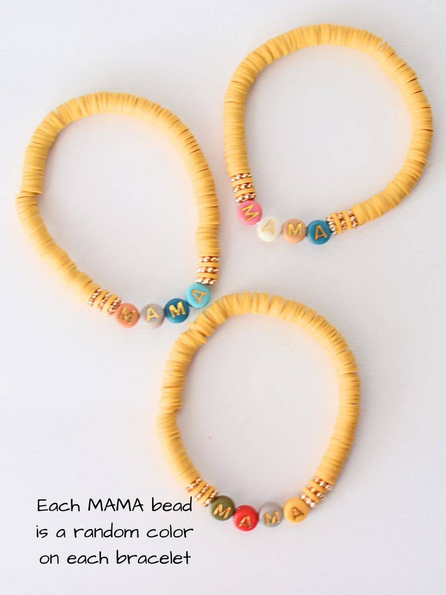 Multi Colored MAMA word beaded stretch bracelet MUSTARD