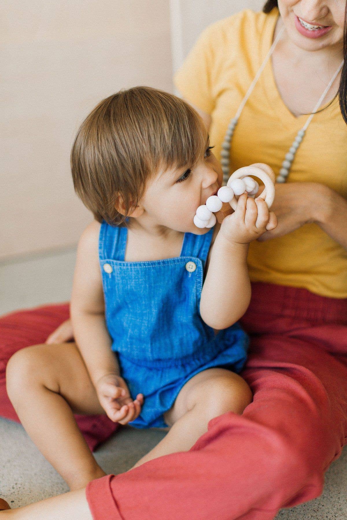 Hayes Silicone + Wood Teether Ring - Rose Quartz Chewable Charm