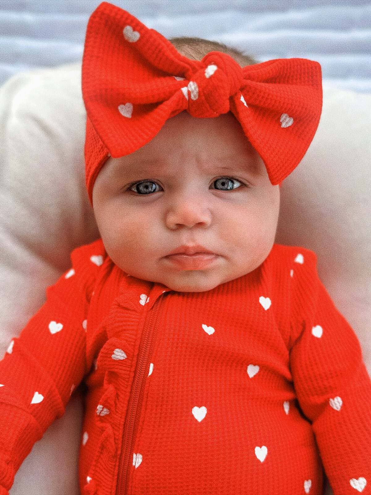 Organic Waffle Knot Bow, Little White Heart (on Red) SpearmintLOVE