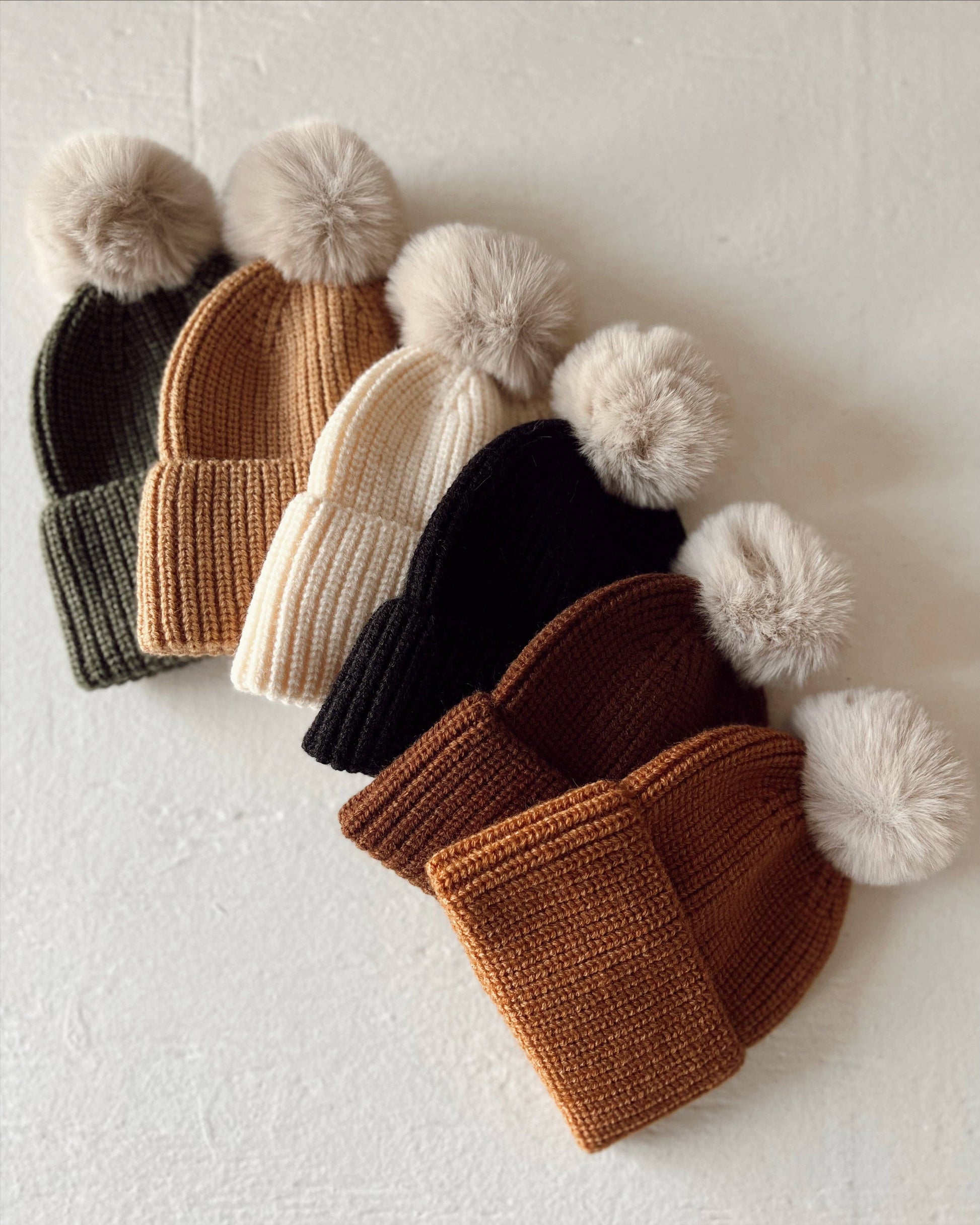 Rib Knit Fur Pom Hat, Saddle SpearmintLOVE