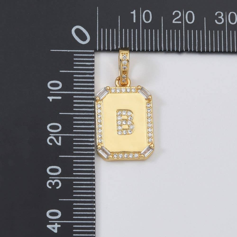 14K Gold-Filled Initial Tag Letter Charm CZ Pendant Beads Creation