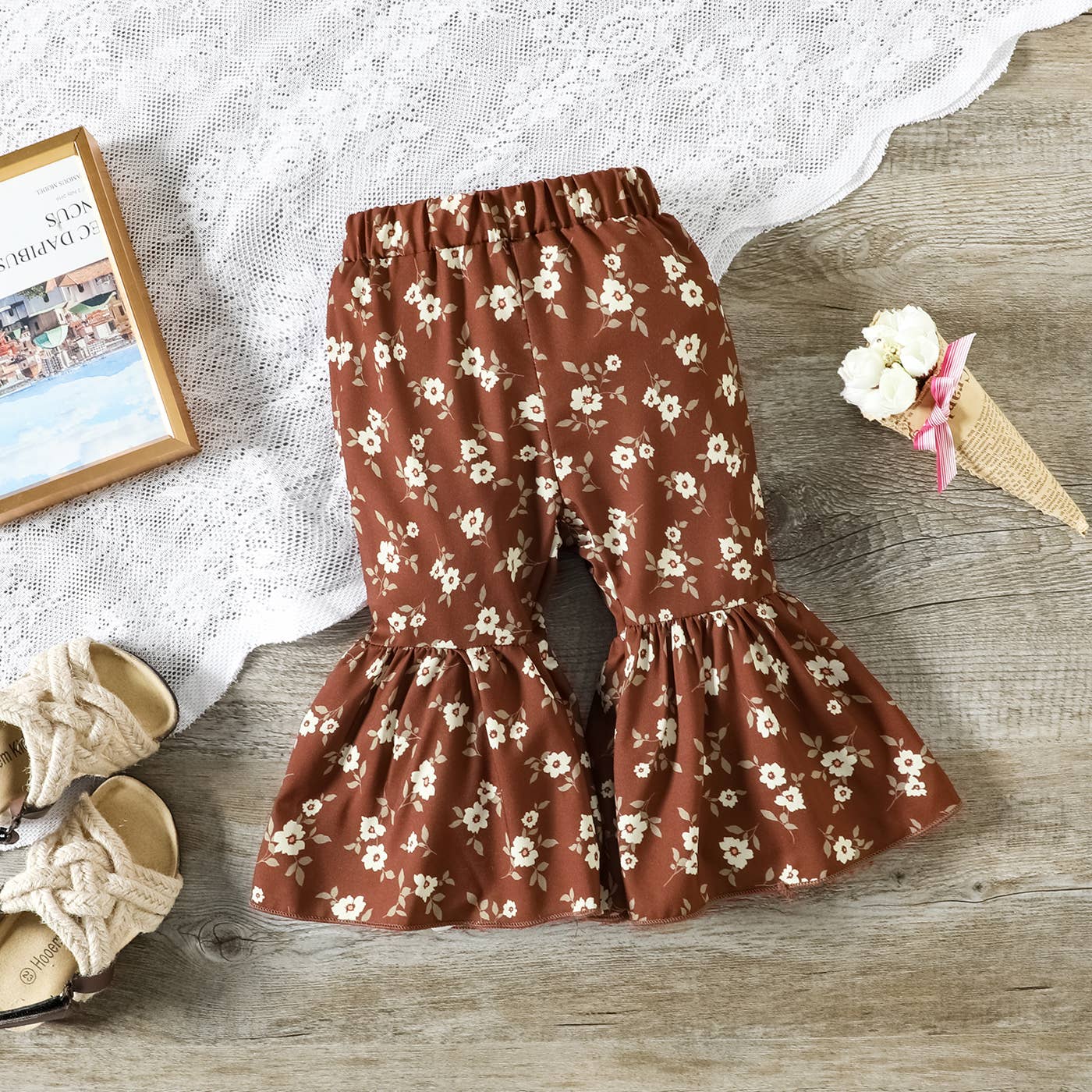 Baby Girl Floral Rust  Flared Pants & Ribbon Belt