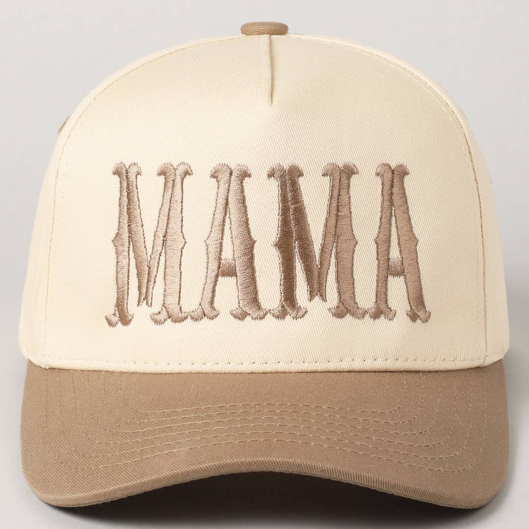 MAMA Typographic Design Embroidery Baseball Cap Fashion City Beige ONE SIZE