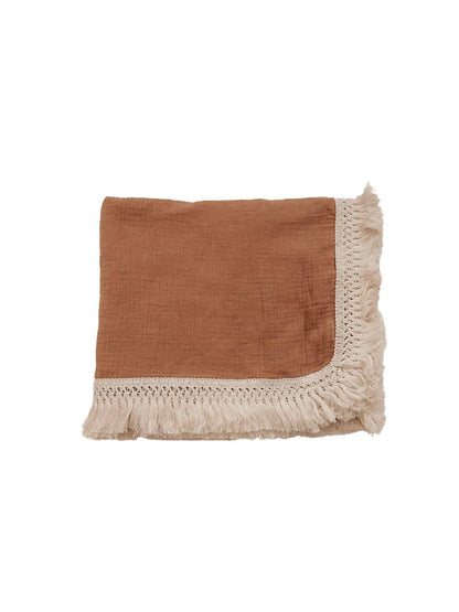 Fringe Swaddle Blanket - Caramel