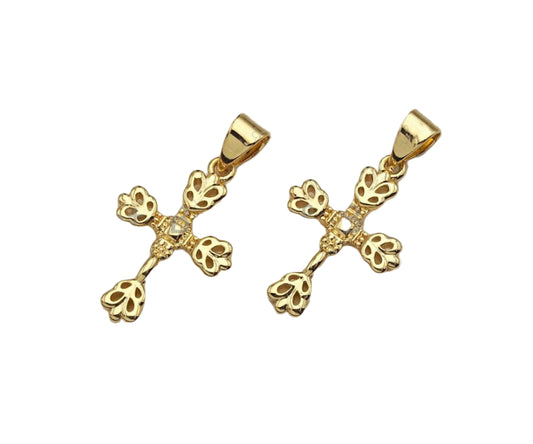 Cross Charms Hunny B's 18k Dainty Gold Flower Cross