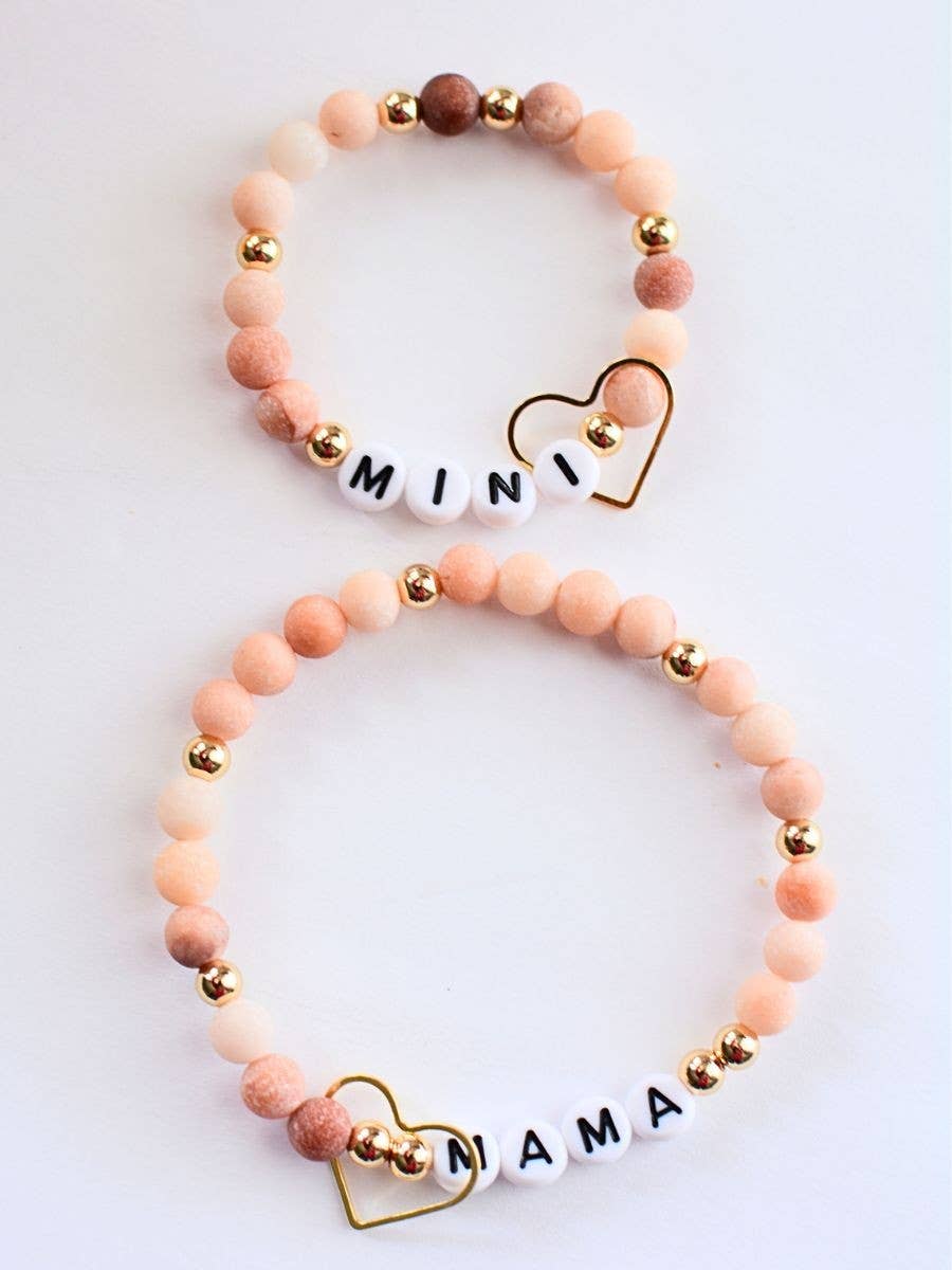 Mama MINI matching Pink beaded stretch bracelet jewelry set Two and Crew