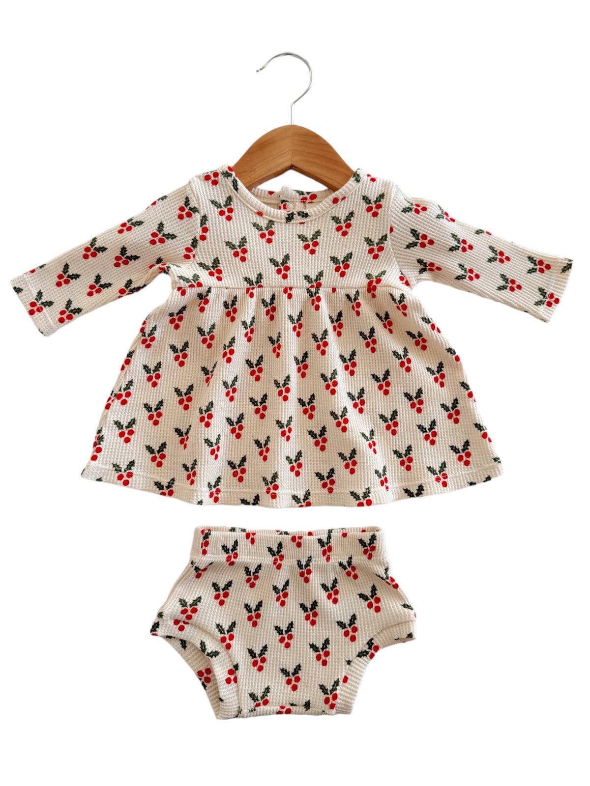 Organic Waffle Simple Dress & Bloomer, Holly SpearmintLOVE