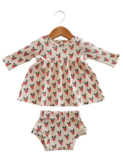 Organic Waffle Simple Dress & Bloomer, Holly SpearmintLOVE