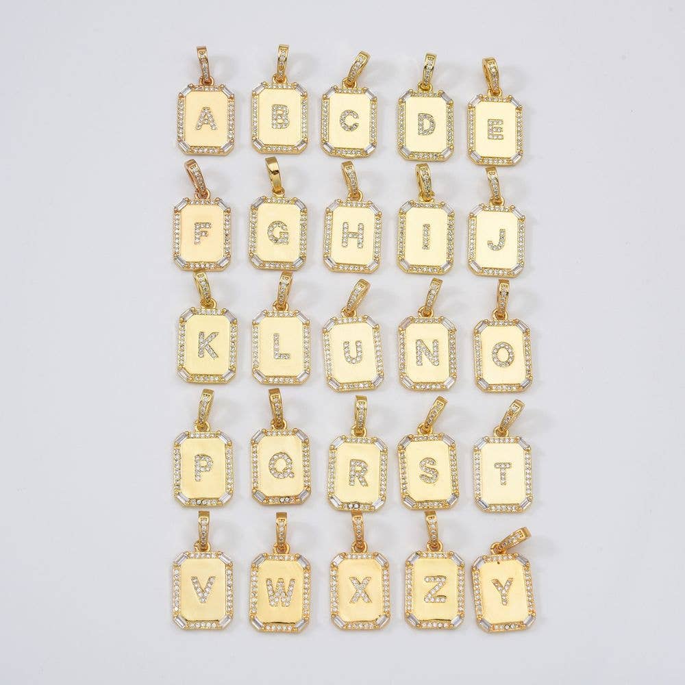 14K Gold-Filled Initial Tag Letter Charm CZ Pendant Beads Creation B