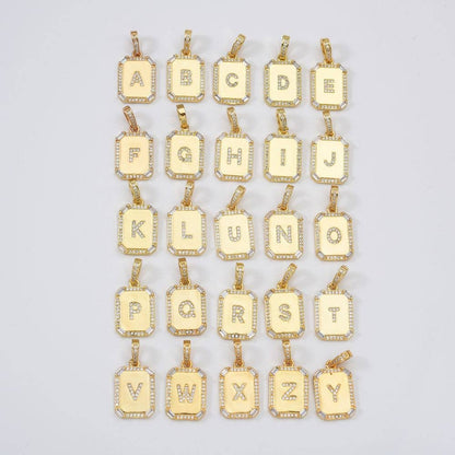 14K Gold-Filled Initial Tag Letter Charm CZ Pendant Beads Creation B