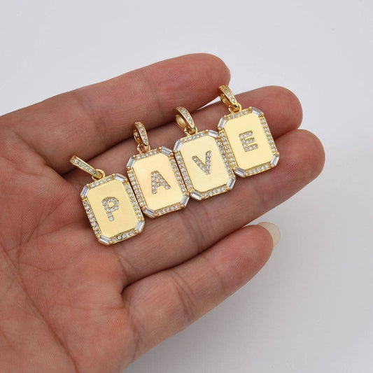 14K Gold-Filled Initial Tag Letter Charm CZ Pendant Beads Creation A