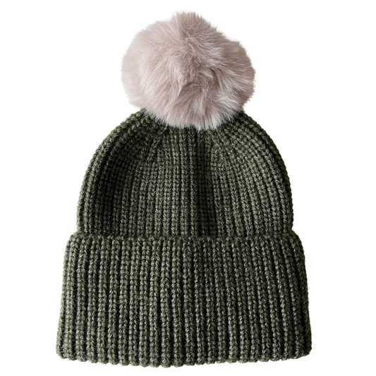 Rib Knit Fur Pom Hat, Wilderness SpearmintLOVE