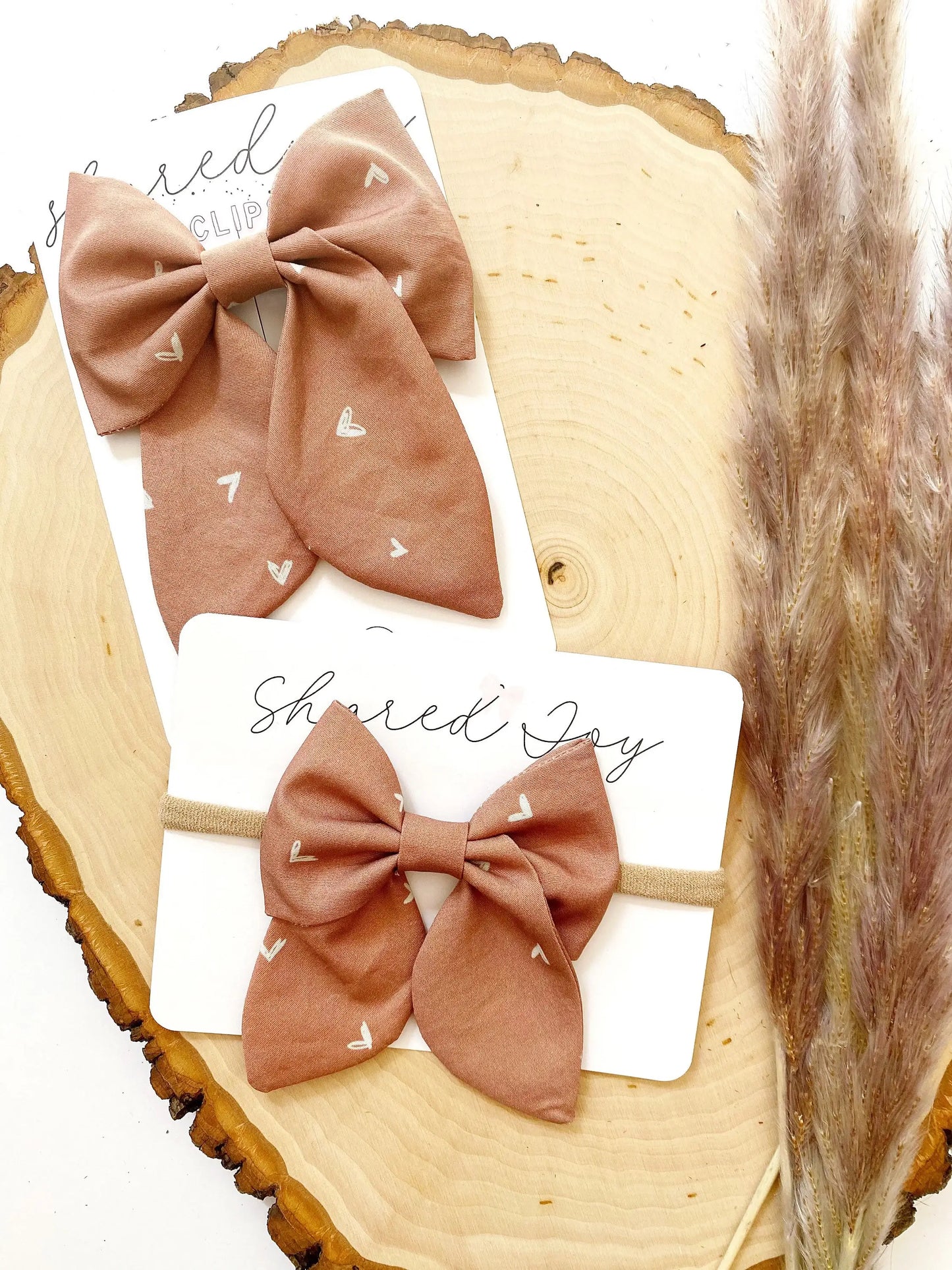 Mauve Hearts Fall Hair Bow Shared Joy Bows