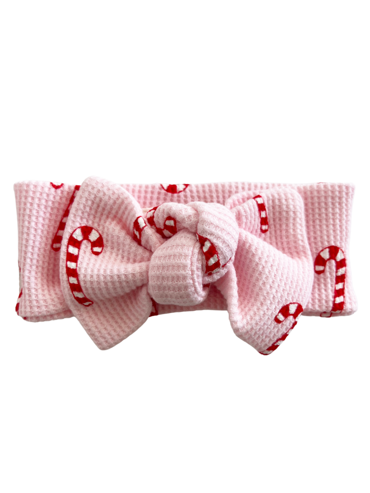 Organic Waffle Knot Bow, Pink Candy Cane