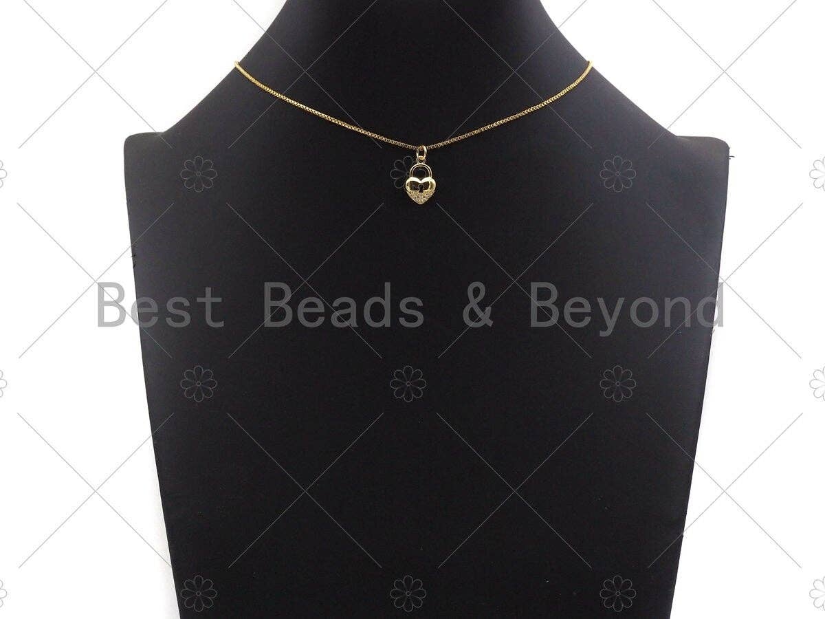 CZ Micro Pave Heart Lock Pendant BestBeads&Beyond