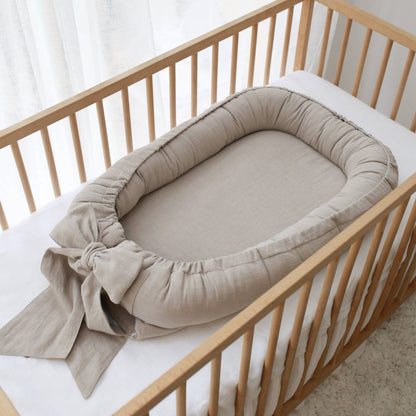 Linen babynest with bow BABYLY beige