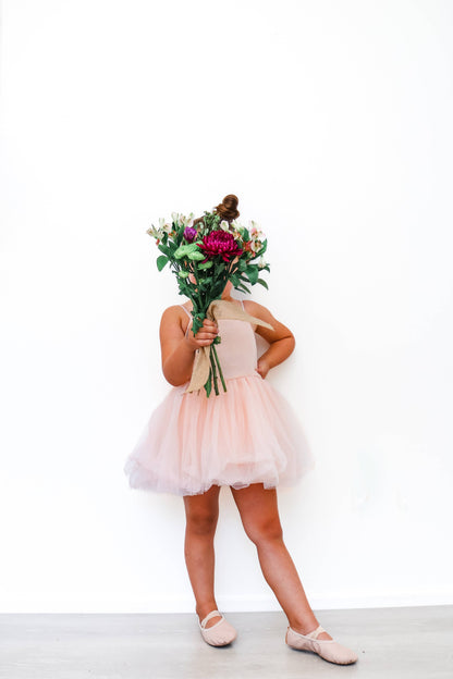 Pale pink linen & mesh twirl dress Fancy Shmancy Baby