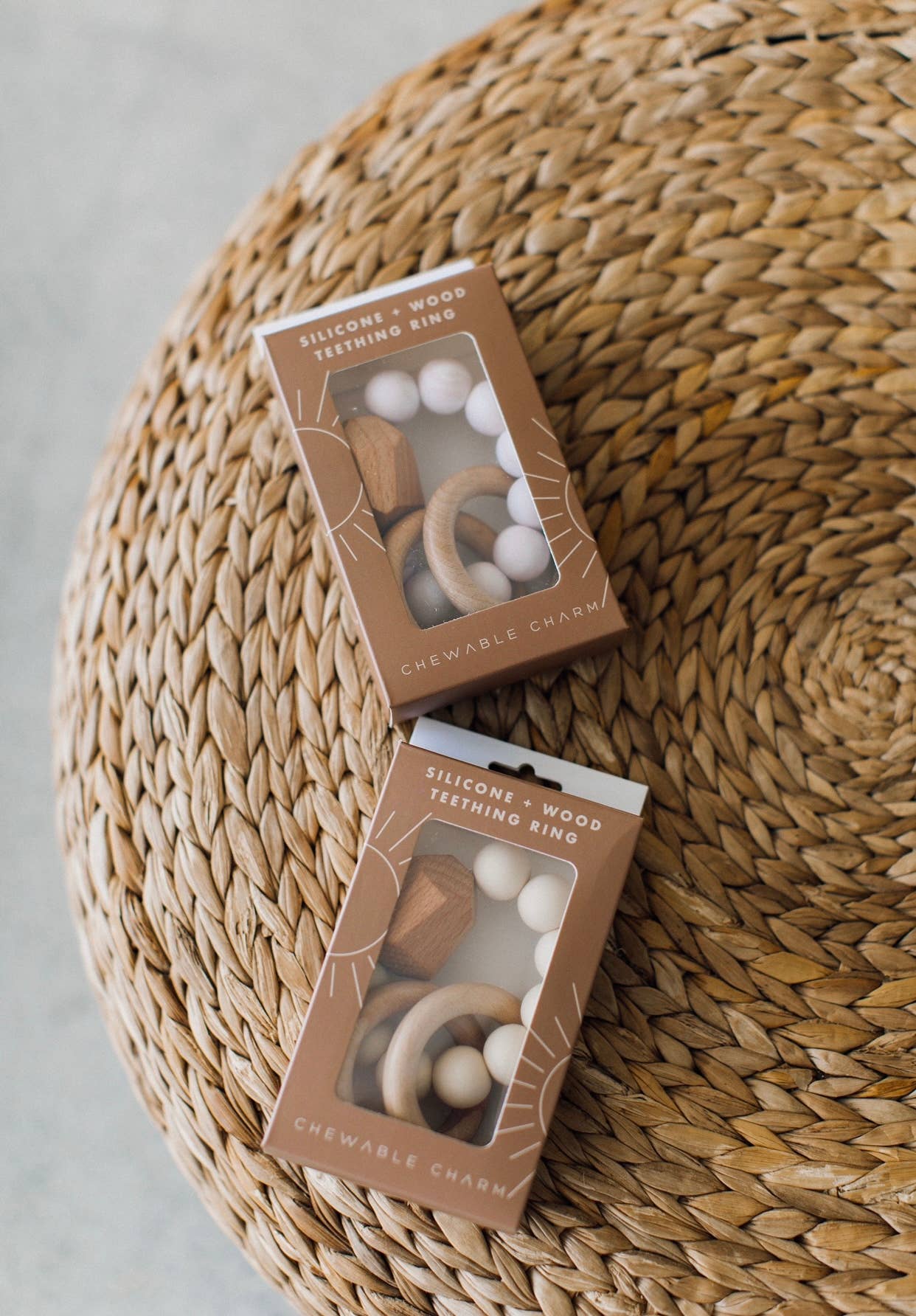 Hayes Silicone + Wood Teether Ring - Rose Quartz Chewable Charm