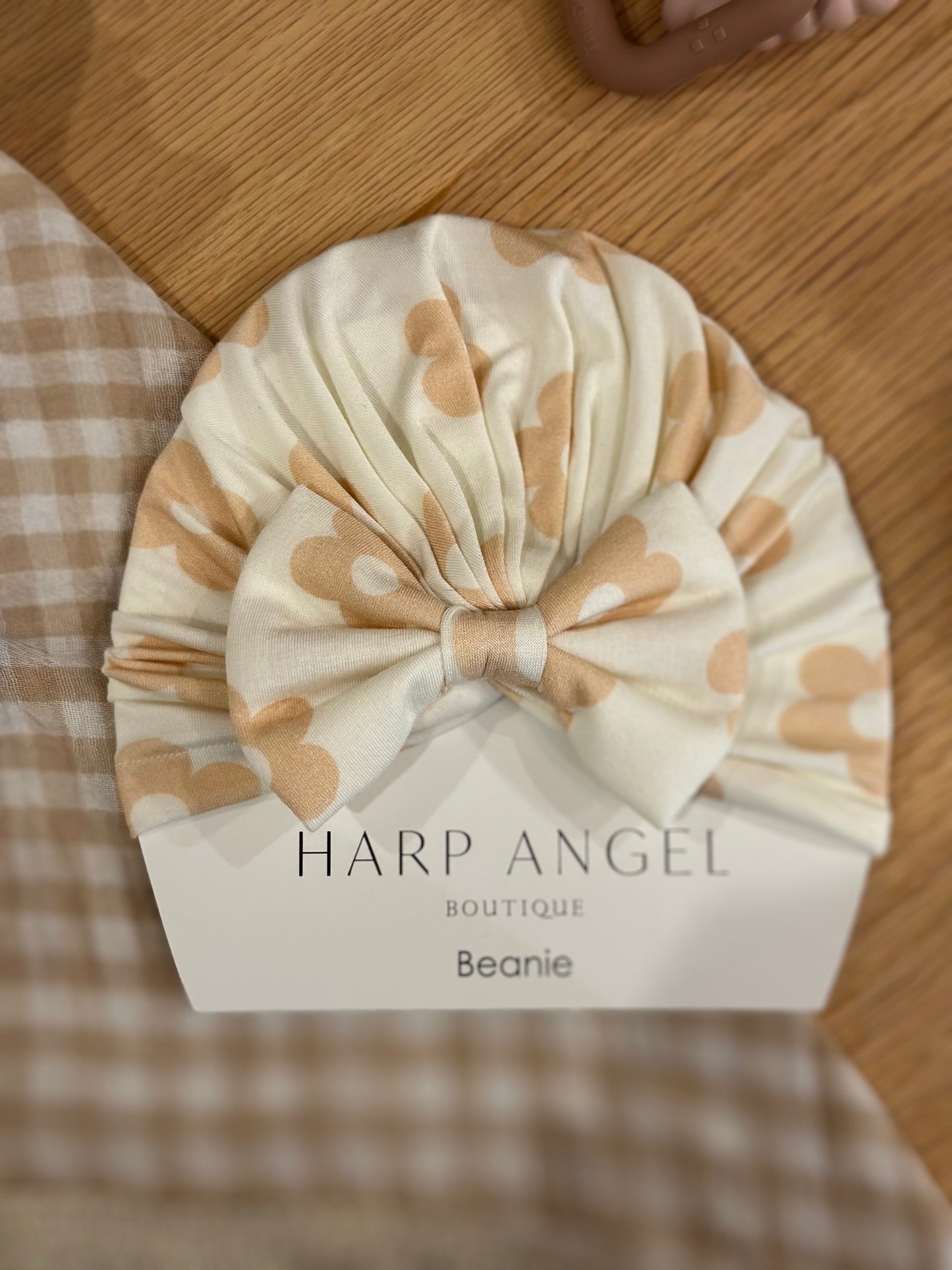 Baby Turban w/ Bow Harp Angel Boutique White w/ Blush Flowers
