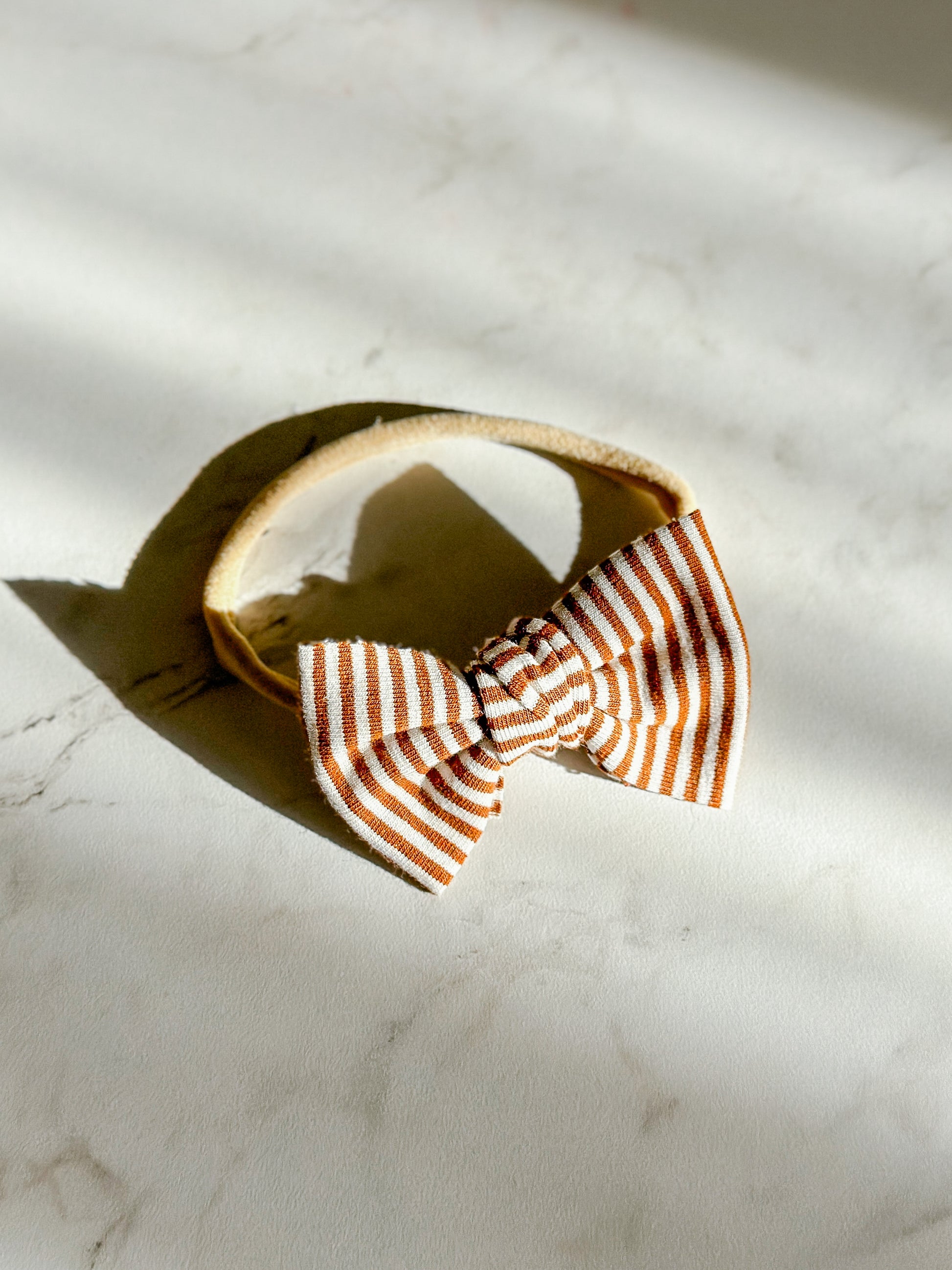 Mini Bow | Multiple Colors! Little Birds Co. Brown & White Stripe Single Headband