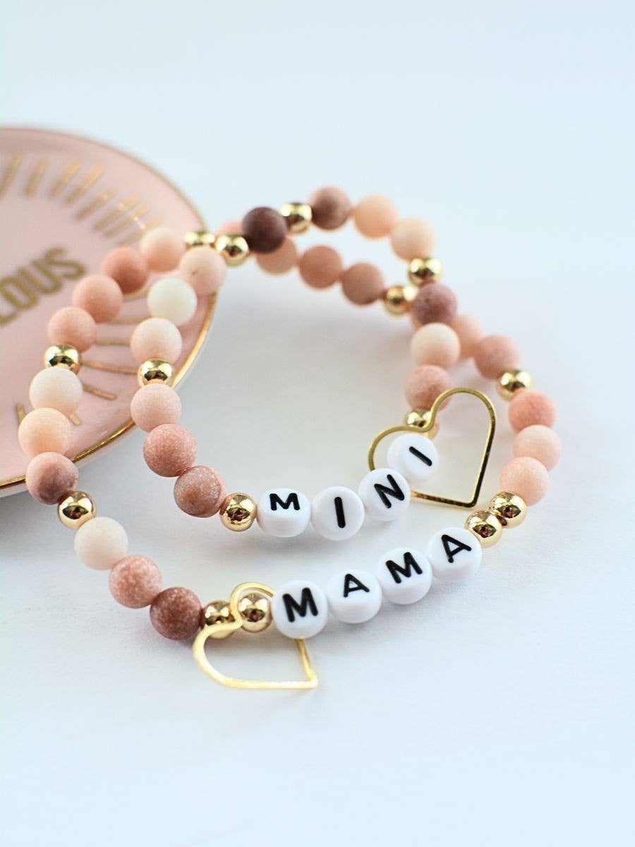 Mama MINI matching Pink beaded stretch bracelet jewelry set Two and Crew