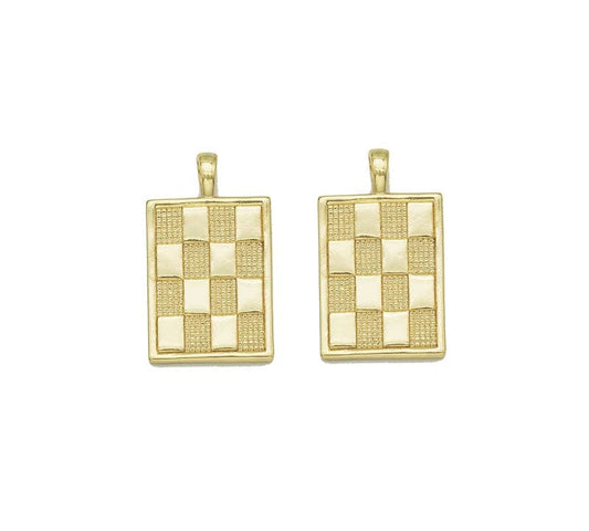 Gold Checkboard Rectangle Charm BestBeads&Beyond