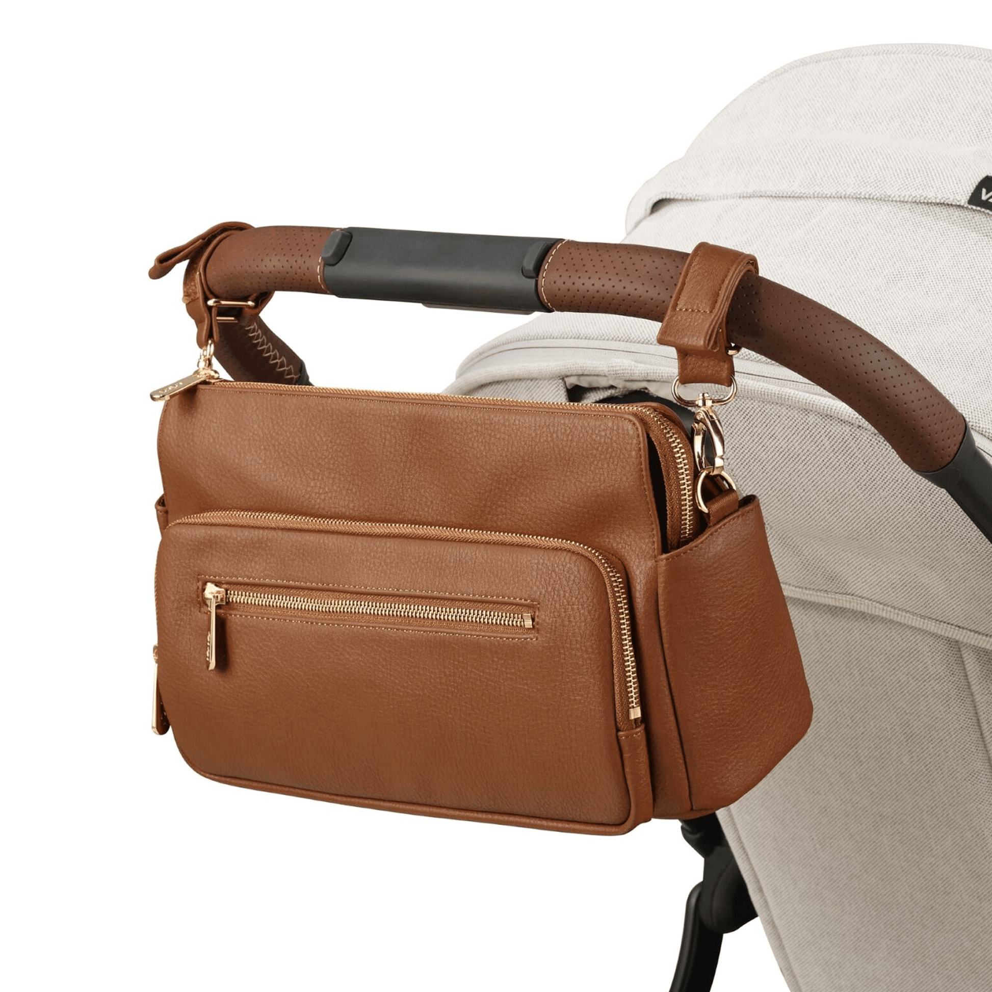 Multitasker Pram Caddy - Chestnut Brown Vegan Leather OiOi