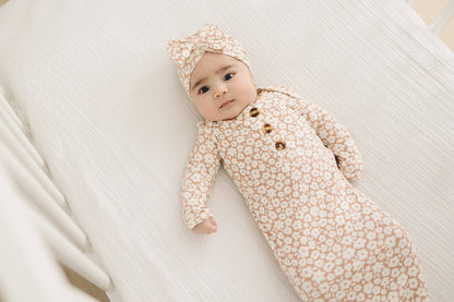 Knotted Baby Gown - Mocha Ditsy Floral