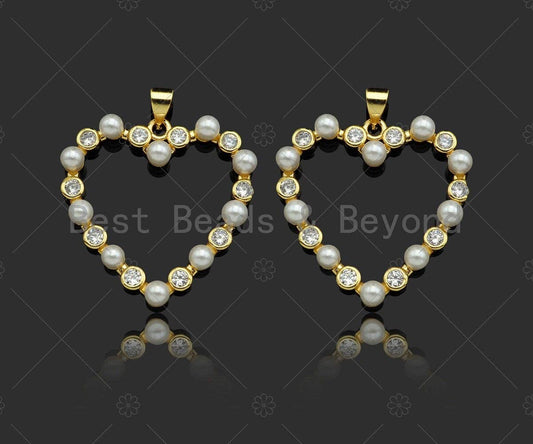 Gold Filled CZ Micro Pave Pearl On Heart Shape Pendant BestBeads&Beyond