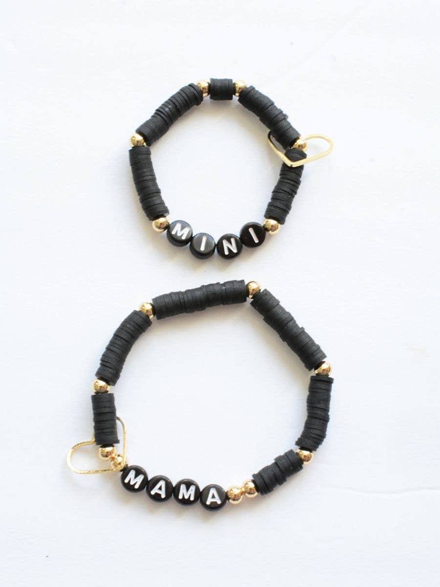 Mama MINI Black gold beaded stretch bracelet jewelry set