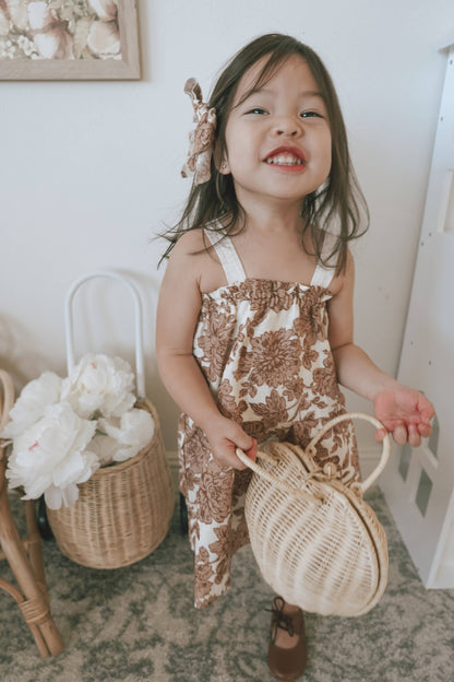 Baby linen dress / floral tan