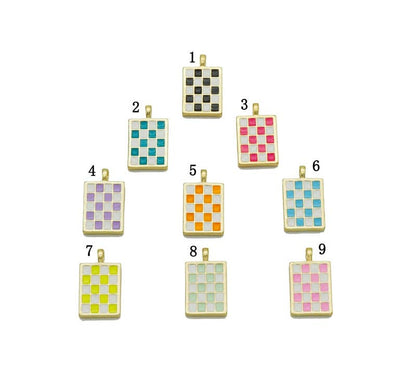 Enamel Checkboard Rectangle Pendant, Sku#F1517 BestBeads&Beyond 1 Black